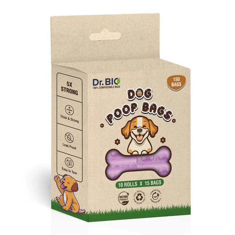 Compostable Poop Bag | Made from Compostable Bio Plastic | 9x15” | 15 bags per roll | 10 rolls per Box | 150 bags | Tough Sealing |  Tear Resistant | High Strength | CPCB Certified  Purchasekart Purchasekart