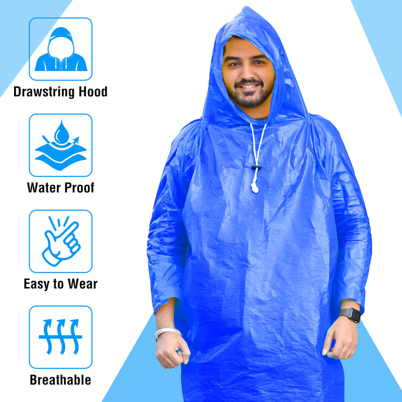 Full Sleeves Unisex Reusable Pocket Emergency Waterproof Rain Poncho for men and women Free Size