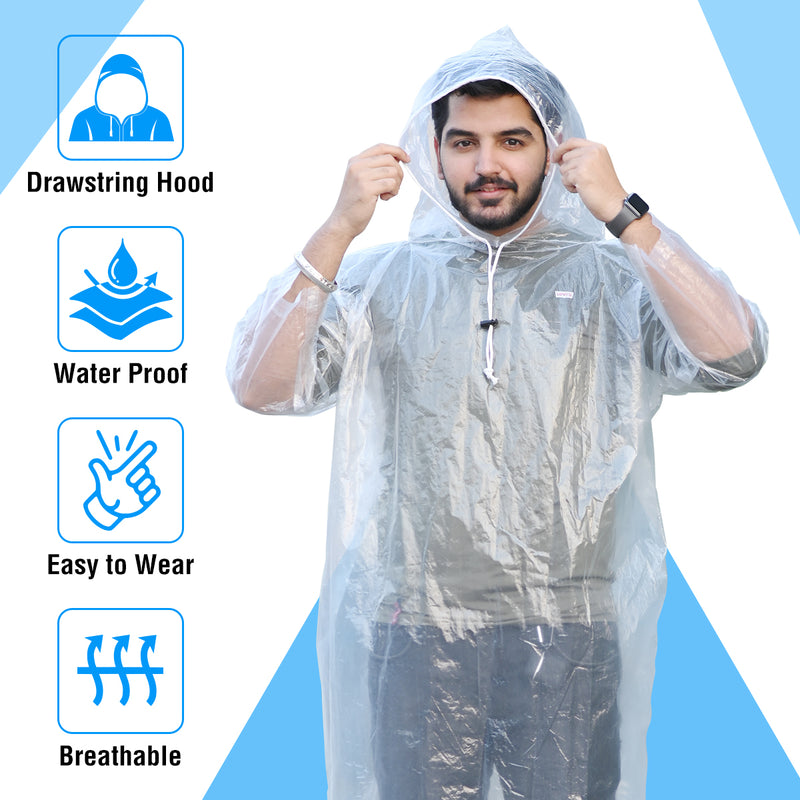 Full Sleeves Unisex Reusable Pocket Emergency Waterproof Rain Poncho for men and women Free Size