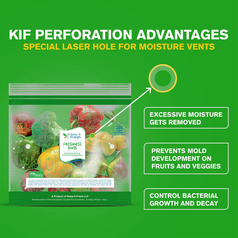 KEEP IT FRESH ZIP LOCK BAGS 12"x12" 10 Pcs | Re-Sealable Zipper for extending shelf life of Fruits, Vegetables and Flowers | Refrigerator bags | Usable up to 3 Months - Purchasekart