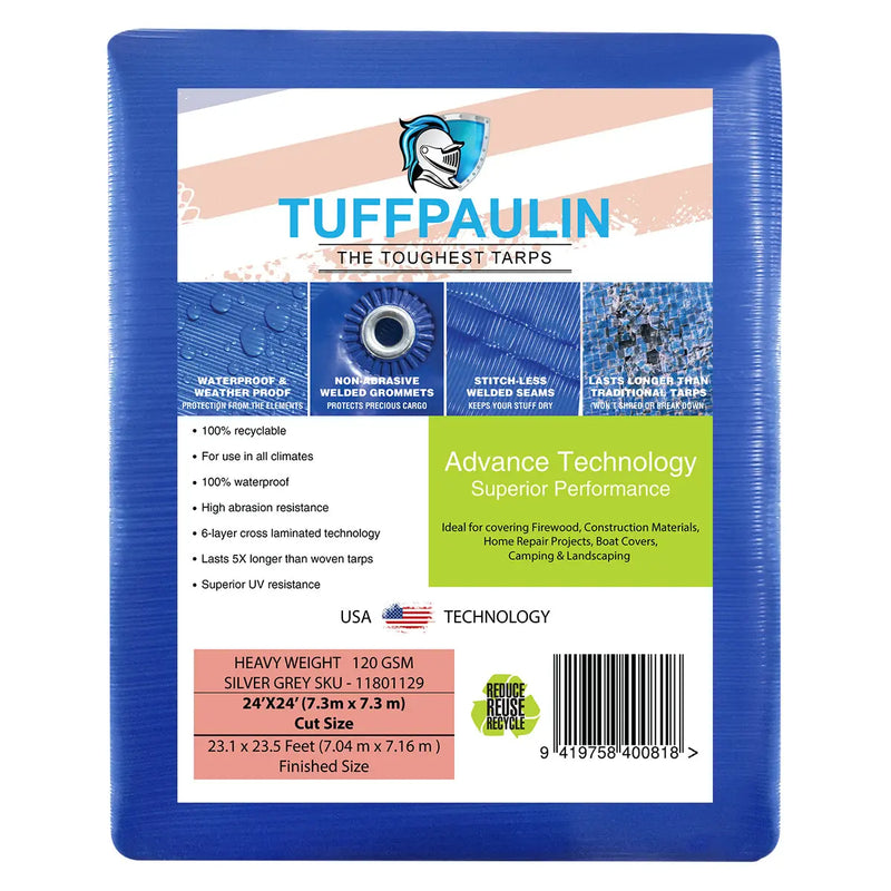 Tarpaulin Sheet Tarpaulin Blue 30x40 feet 200 gsm, Heavy Duty Tarpaulin, Reinforced Eyelets, UV Resistant, Waterproof, 6 Layer MLCL 3D Rib Technology  Purchasekart TUFFPAULIN