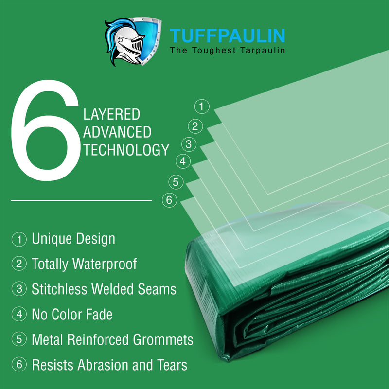 Tarpaulin Green Tirpal Tadpatri Tharpai Thadika, Extra Strong, Reinforced Eyelets, UV Resistant, 100% Waterproof Virgin, 6 Layer MLCL 3D Ribs Technology