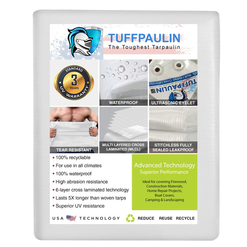 Tarpaulin White Tirpal Tadpatri Tharpai Thadika, Extra Strong, Reinforced Eyelets, UV Resistant, 100% Waterproof Virgin, 6 Layer MLCL 3D Ribs Technology