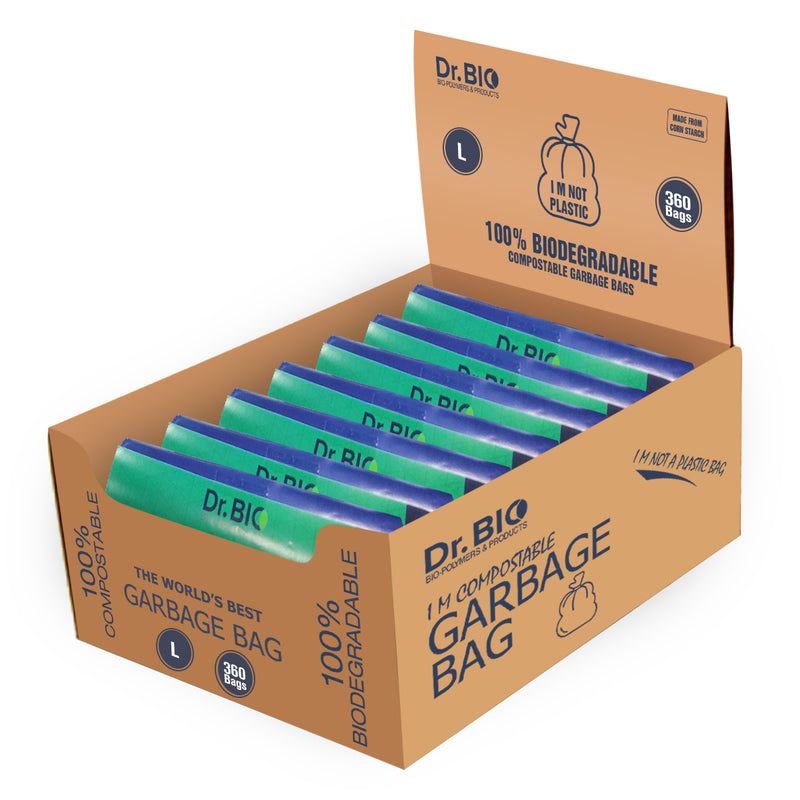 Dr. Bio Compostable Eco Friendly Garbage Bags Biodegradable Made of Corn Starch Thick Quality - Green Colour
