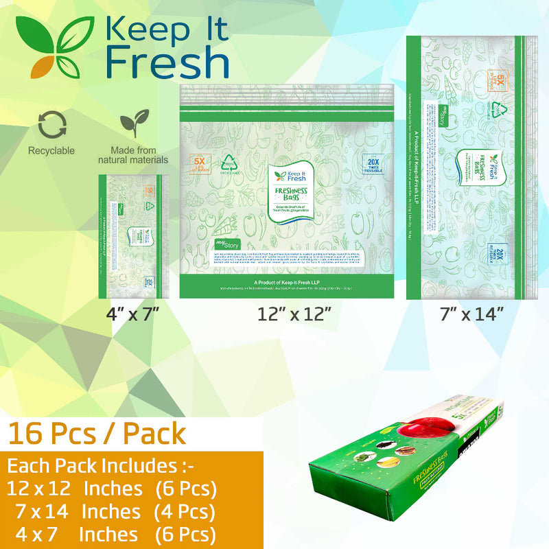 Zip Lock Bags: 16-Piece Set for Fruits, Vegetables & Flowers - Purchasekart